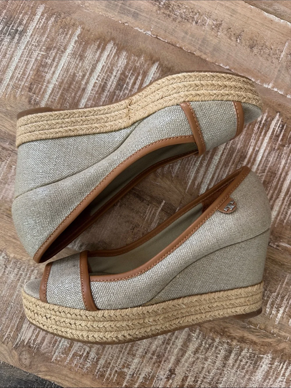 Tory Burch Majorca WEDGE SANDAL ESPADRILLE PLATFORM PEEP CANVAS Size 7